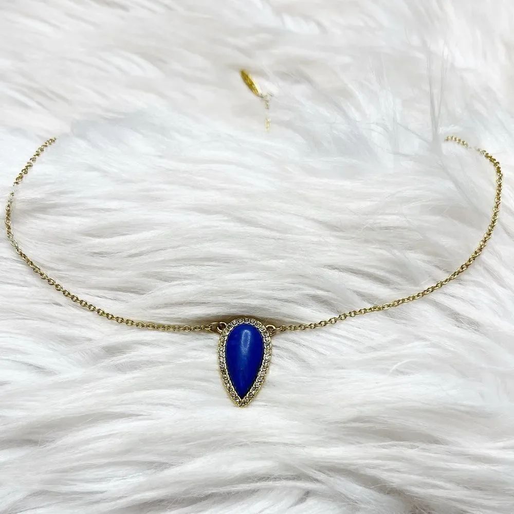 Sole/Society Bohemian Almond Shaped Statement Necklace Blue and Gold